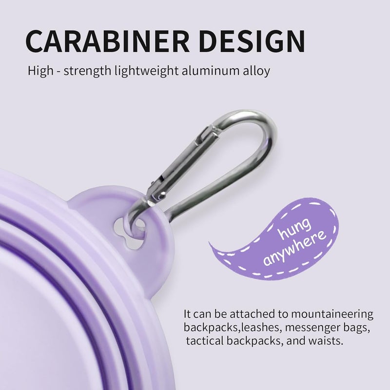 TECOPH Collapsible Dog Bowls 2-Pack, Portable Travel Dog Bowl with Carabiner, Food-Grade Silicone Pet Bowl for Hiking, Walking (22 OZ Macaron Blue and Violet) - Image 4
